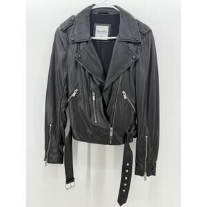 Womens Black Faux Leather Moto Jacket XS